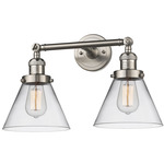 Large Cone Bathroom Vanity Light - Brushed Satin Nickel / Clear