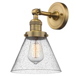 Cone Large Adjustable Wall Sconce - Brushed Brass / Clear Seedy