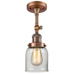 Small Bell Adjustable Semi Flush Ceiling Light - Antique Copper / Clear