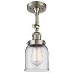 Small Bell Adjustable Semi Flush Ceiling Light - Satin Nickel / Clear