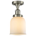 Small Bell Semi Flush Ceiling Light - Satin Nickel / Matte White