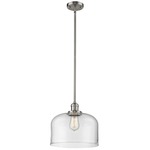 Bell X-Large Stem Hung Pendant - Satin Nickel / Clear