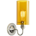 Retro Wall Sconce with Cylinder Shade - Polished Nickel / Amber 