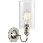 Retro Wall Sconce with Cylinder Shade - Polished Nickel / Clear