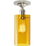 Retro Ceiling Light with Cylinder Shade - Satin Nickel / Amber 