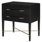 Verona Nightstand - Black Lacquered Linen / Champagne