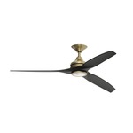 Spitfire Indoor / Outdoor Ceiling Fan with Light - Brushed Satin Brass / Black