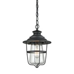 San Mateo Outdoor Pendant - Matte Black / Clear Seeded