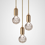 Crystal Bulb Multi-Light Pendant - Brass / Clear