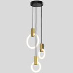 Halo Round Multi Light Pendant - Silk Black Canopy / Brushed Brass