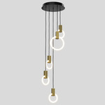 Halo Round Multi Light Pendant - Silk Black Canopy / Brushed Brass