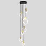 Halo Round Multi Light Pendant - Silk Black Canopy / Brushed Brass