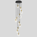 Halo Round Multi Light Pendant - Silk Black Canopy / Brushed Brass