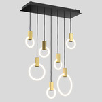 Halo Linear Multi Light Pendant - Silk Black Canopy / Brushed Brass