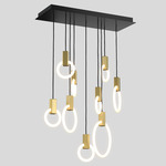 Halo Rectangular Multi Light Pendant - Silk Black Canopy / Brushed Brass