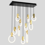 Halo Rectangular Multi Light Pendant - Silk Black Canopy / Brushed Brass