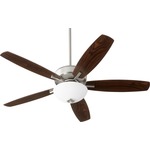 Breeze Ceiling Fan with Bowl Light - Satin Nickel / Walnut Blades / White