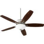 Breeze 52 Inch Ceiling Fan with Opal Bowl Light - Satin Nickel / Silver-Walnut / Satin Opal