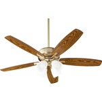 Breeze 52 Inch Ceiling Fan with 4 Bell Shape Lights - Aged Brass / Dark Oak-Walnut / Satin Opal