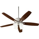 Breeze 52 Inch Ceiling Fan with 4 Bell Shape Lights - Satin Nickel / Silver-Walnut / Satin Opal