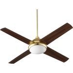 Quest Ceiling Fan with Light - Aged Brass / Walnut Blades / White