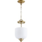 Richmond Pendant / Semi Flush Ceiling Light - Satin Opal / Aged Brass