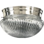 Mushroom Ceiling Light with Ribbed Glass - Satin Nickel / Clear