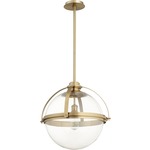 Meridian Globe Pendant - Aged Brass / Clear