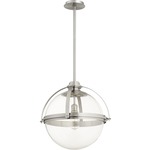 Meridian Globe Pendant - Satin Nickel / Clear