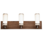 Arden Bathroom Vanity Light - Walnut / Satin Nickel / Clear / White