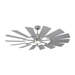 Prairie Indoor / Outdoor Ceiling Fan with Light - Brushed Steel / Silver / Washed Oak