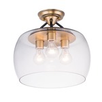 Goblet Semi Flush Ceiling Light - Antique Brass / Clear