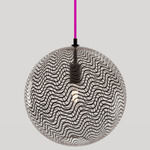 Cane Charcoal Drift Globe Pendant - Fuchsia Cord / Blackened Brass Finish / Charcoal