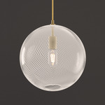 Cane Pearl Track Globe Pendant - Gold Cord / Satin Brass Finish / Pearl