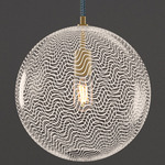 Cane Pearl Drift Globe Pendant - Floor Model - Steel Cord / Satin Brass Finish / Pearl