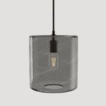 Cane Charcoal Drift Drum Pendant - Onyx Cord / Blackened Brass Finish / Charcoal