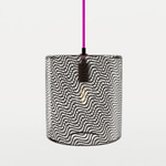 Cane Charcoal Drift Drum Pendant - Fuchsia Cord / Blackened Brass Finish / Charcoal