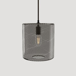 Cane Charcoal Track Drum Pendant - Onyx Cord / Blackened Brass Finish / Charcoal