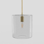 Cane Pearl Drift Drum Pendant - Gold Cord / Satin Brass Finish / Pearl