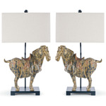 Southern Living Dynasty Horse Table Lamp Pair - Oatmeal