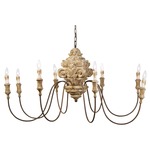 Wood Carved Chandelier - Iron / Natural