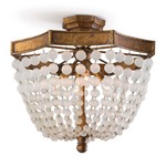 Frosted Crystal Bead Semi Flush Ceiling Light - Antique Gold / Frosted