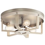 Peyton Flush Mount Ceiling Light - Whitewash Wood - Satin Nickel