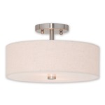 Meridian Semi Flush Ceiling Light - Brushed Nickel / Oatmeal