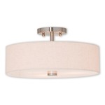 Meridian Semi Flush Ceiling Light - Brushed Nickel / Oatmeal