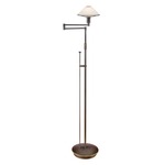 Aging Eye Glass Shade Swing Arm Floor Lamp - Hand Brushed Old Bronze / Alabaster White