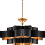 Grand Lotus Convertible Chandelier - Satin Black / Contemporary Gold Leaf