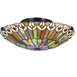 Watkins Ceiling Flush Mount - Vintage Bronze / Tiffany Multicolor