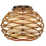 Balboa Semi Flush Ceiling Light - Rattan / Linen