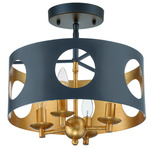 Odelle Semi Flush Ceiling Light - Matte Black / Antique Gold